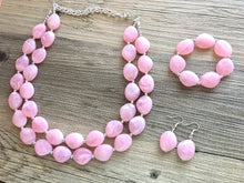 Load image into Gallery viewer, Blush Pink Chunky Statement jewelry set, Big bib beaded Double Strand Statement Necklace earrings, light pink bridesmaid wedding Magnolia