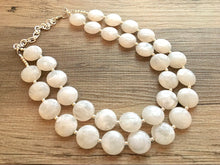 Load image into Gallery viewer, Double Layer White chunky statement necklace, bib jewelry cloudy white necklace, white jewelry, white beaded necklace, white bubble