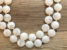 Load image into Gallery viewer, Double Layer White chunky statement necklace, bib jewelry cloudy white necklace, white jewelry, white beaded necklace, white bubble