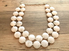 Load image into Gallery viewer, Double Layer White chunky statement necklace, bib jewelry cloudy white necklace, white jewelry, white beaded necklace, white bubble