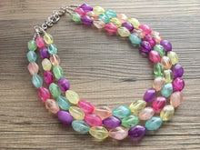 Load image into Gallery viewer, Triple Pastel Rainbow Beaded Necklace, Colorful Jewelry, Chunky statement necklace, rainbow jewelry, rainbow baby confetti mint pink