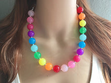 Load image into Gallery viewer, Rainbow Beaded 1 Strand Necklace, Colorful Jewelry, Chunky statement necklace, jelly bean necklace, rainbow jewelry, rainbow baby confetti
