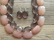 Load image into Gallery viewer, Gray & Caramel Champagne Necklace, multi strand jewelry, big beaded chunky statement necklace, bridesmaid necklace, gray necklace