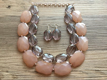Load image into Gallery viewer, Gray & Caramel Champagne Necklace, multi strand jewelry, big beaded chunky statement necklace, bridesmaid necklace, gray necklace