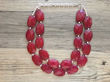 Load image into Gallery viewer, Maroon Necklace, Double strand deep red jewelry, big beaded chunky statement necklace and earring set, dark red necklace