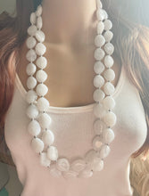 Load image into Gallery viewer, Extra Long or Plus Size White Double Strand Necklace, Chunky jewelry, Statement Necklace, white jewelry, beaded white necklace