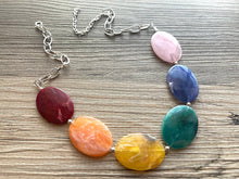 Load image into Gallery viewer, Rainbow Statement Necklace, rainbow jewelry, Your Choice GOLD or SILVER, colorful bib chunky necklace, rainbow necklace beaded