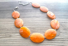 Load image into Gallery viewer, Orange Peel Chunky Statement Necklace, Big beaded jewelry, single strand Statement Necklace, chunky clementine bib jewelry earrings