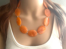 Load image into Gallery viewer, Orange Peel Chunky Statement Necklace, Big beaded jewelry, single strand Statement Necklace, chunky clementine bib jewelry earrings