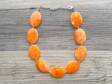 Load image into Gallery viewer, Orange Peel Chunky Statement Necklace, Big beaded jewelry, single strand Statement Necklace, chunky clementine bib jewelry earrings