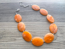Load image into Gallery viewer, Orange Peel Chunky Statement Necklace, Big beaded jewelry, single strand Statement Necklace, chunky clementine bib jewelry earrings