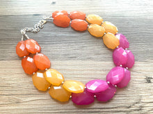 Load image into Gallery viewer, Summer Nights Pink & Orange Necklace, Double strand bright jewelry, big beaded chunky statement, summer necklace, colorblock necklace