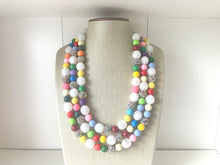 Load image into Gallery viewer, Triple Rainbow Beaded Necklace, Colorful Jewelry, Chunky statement necklace, big beaded necklace, rainbow jewelry, birthday baby confetti