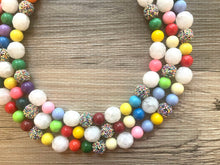 Load image into Gallery viewer, Triple Rainbow Beaded Necklace, Colorful Jewelry, Chunky statement necklace, big beaded necklace, rainbow jewelry, birthday baby confetti