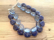 Load image into Gallery viewer, Light Blue Double Strand Statement Necklace, Chunky Royal Blue Oval Beaded Bib Jewelry, blue jewelry, dark blue jewlery necklace earrings