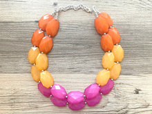 Load image into Gallery viewer, Summer Nights Pink & Orange Necklace, Double strand bright jewelry, big beaded chunky statement, summer necklace, colorblock necklace