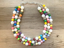 Load image into Gallery viewer, Triple Rainbow Beaded Necklace, Colorful Jewelry, Chunky statement necklace, big beaded necklace, rainbow jewelry, birthday baby confetti