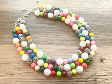Load image into Gallery viewer, Triple Rainbow Beaded Necklace, Colorful Jewelry, Chunky statement necklace, big beaded necklace, rainbow jewelry, birthday baby confetti