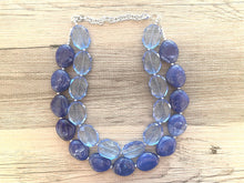 Load image into Gallery viewer, Light Blue Double Strand Statement Necklace, Chunky Royal Blue Oval Beaded Bib Jewelry, blue jewelry, dark blue jewlery necklace earrings
