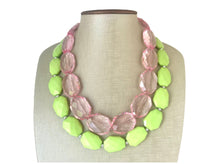 Load image into Gallery viewer, Blush Pink & Green Statement Necklace, Double Strand necklace Chunky Jewelry, pink green jewelry, beaded necklace, green necklace beaded