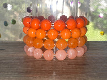 Load image into Gallery viewer, Colorful stretch orange ombré bracelets, beaded silver jewelry, Mix and match stretchy bracelet, bubble rainbow arm stacking bracelet wrap