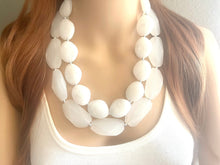 Load image into Gallery viewer, Double Layer White chunky statement necklace, bib jewelry cloudy white necklace, white jewelry, white beaded necklace, white bubble