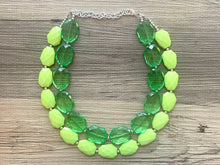 Load image into Gallery viewer, Chunky Statement Apple Green Necklace, multi strand colorful jewelry, big beaded chunky statement necklace, lime necklace, light green