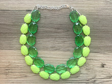 Load image into Gallery viewer, Chunky Statement Apple Green Necklace, multi strand colorful jewelry, big beaded chunky statement necklace, lime necklace, light green