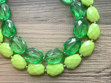Load image into Gallery viewer, Chunky Statement Apple Green Necklace, multi strand colorful jewelry, big beaded chunky statement necklace, lime necklace, light green