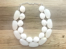 Load image into Gallery viewer, White Necklace, multi strand jewelry, big beaded chunky statement necklace, white necklace, bridesmaid necklace, bib necklace, white