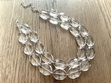 Load image into Gallery viewer, Chunky Clear Crystal Statement Necklace, Faceted Everyday neutral jewelry, statement necklace, silver or gold accents chunky bib necklace