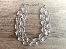 Load image into Gallery viewer, Chunky Clear Crystal Statement Necklace, Faceted Everyday neutral jewelry, statement necklace, silver or gold accents chunky bib necklace