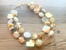 Load image into Gallery viewer, Gold Goddess & White chunky statement necklace, big beaded jewelry, gifts for women bib jewelry Multi-Strand Nugget metallic gold painted