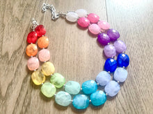Load image into Gallery viewer, Bright Rainbow Beaded Necklace, Colorful Jewelry, Chunky statement necklace, big beaded necklace, rainbow jewelry, rainbow baby necklace