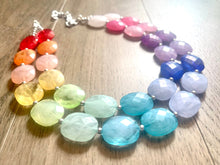 Load image into Gallery viewer, Bright Rainbow Beaded Necklace, Colorful Jewelry, Chunky statement necklace, big beaded necklace, rainbow jewelry, rainbow baby necklace