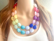 Load image into Gallery viewer, Bright Rainbow Beaded Necklace, Colorful Jewelry, Chunky statement necklace, big beaded necklace, rainbow jewelry, rainbow baby necklace