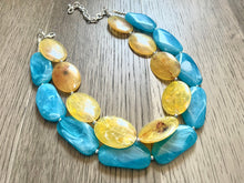 Load image into Gallery viewer, Yellow & Caribbean Necklace, double strand jewelry, big beaded chunky statement necklace, blue necklace, turquoise jewelry, yellow jewelry