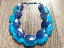 Load image into Gallery viewer, Big Bead light Blue & Royal Necklace, Double Strand Statement Jewelry, pool carribbean Chunky bib bridesmaid or everyday bubble jewelry