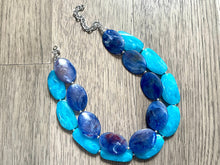 Load image into Gallery viewer, Big Bead light Blue & Royal Necklace, Double Strand Statement Jewelry, pool carribbean Chunky bib bridesmaid or everyday bubble jewelry