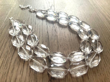 Load image into Gallery viewer, Chunky Clear Crystal Statement Necklace, Faceted Everyday neutral jewelry, statement necklace, silver or gold accents chunky bib necklace