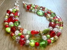Load image into Gallery viewer, Metallic Christmas Necklace, Red, Green, and BLING! Holiday Jewelry, Christmas Jewelry, Red Green Jewelry, Beaded Christmas Gift Present