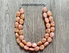 Load image into Gallery viewer, Pink & Champagne Chunky Statement Necklace, Big beaded jewelry, light brown statement, chunky champagne jewelry, beaded jewelry, big beaded