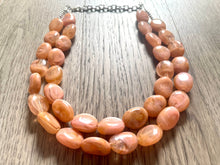 Load image into Gallery viewer, Pink & Champagne Chunky Statement Necklace, Big beaded jewelry, light brown statement, chunky champagne jewelry, beaded jewelry, big beaded