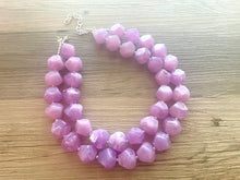 Load image into Gallery viewer, Light Purple Chunky Statement Necklace, Big beaded jewelry, Double Strand Statement Necklace, Bib necklace, bridesmaid wedding lavender