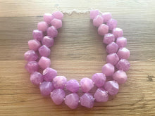 Load image into Gallery viewer, Light Purple Chunky Statement Necklace, Big beaded jewelry, Double Strand Statement Necklace, Bib necklace, bridesmaid wedding lavender