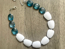 Load image into Gallery viewer, Nautical Chunky Statement Necklace, Big beaded jewelry, Single Strand Statement Necklace, navy blue white, navy necklace, white