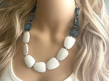 Load image into Gallery viewer, Nautical Chunky Statement Necklace, Big beaded jewelry, Single Strand Statement Necklace, navy blue white, navy necklace, white