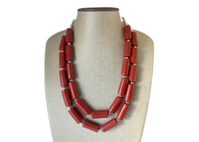Load image into Gallery viewer, Rust statement necklace, double strand jewelry, burnt orange wedding Chunky Statement Necklace, silver orange beaded jewelry chunky