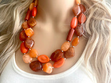 Load image into Gallery viewer, Pumpkin Patch Statement Necklace, chunky bib beaded jewelry, Halloween jewelry fall rust orange necklace, beaded acrylic jewelry