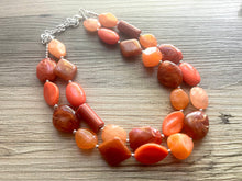 Load image into Gallery viewer, Pumpkin Patch Statement Necklace, chunky bib beaded jewelry, Halloween jewelry fall rust orange necklace, beaded acrylic jewelry